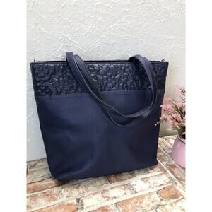 Lauren Conrad Vegan Leather Tote Bag Double Handle Snap Close Floral 12"x14